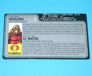 1990 GI JOE OVERLORD v1 UNCUT FILE CARD FILECARD EN FR CANADA HASBRO