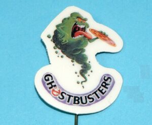 THE REAL GHOSTBUSTERS COLLECTORS PIN BADGE GREEN GHOST SLIMER 1987 SPEELBOOM TOY PROMO