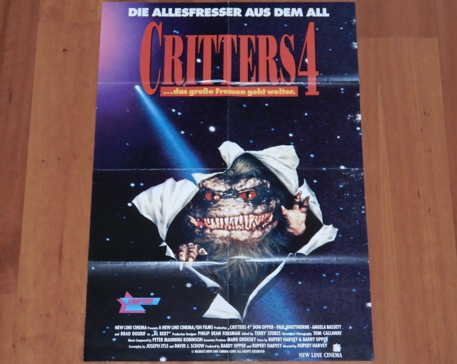 ORIGINAL MOVIE POSTER CRITTERS 4 1992 GERMAN FOLDED RENTAL VIDEO STORE SINGLE