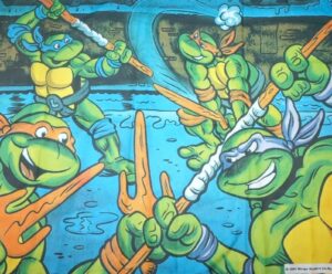 TMNT TEENAGE MUTANT NINJA TURTLES WALL BANNER FLAG 1990 AMAZING PRODUCTS BENELUX