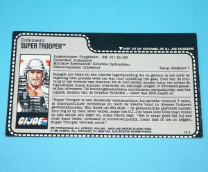1988 GI JOE SUPER TROOPER v1 UNCUT FILE CARD FILECARD NL DUTCH HASBRO