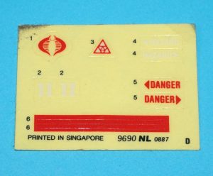 1987 GI JOE MOTORIZED ACTION PACK POM-POM GUN ORIGINAL UNUSED STICKER SHEET