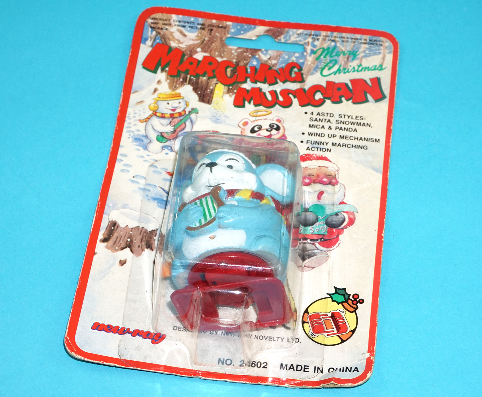 MERRY CHRISTMAS MARCHING MUSICIAN WIND-UP ACTION WALKER MICA MOUSE MOC MOSC 1988 NEW RAY HTF - Image 6