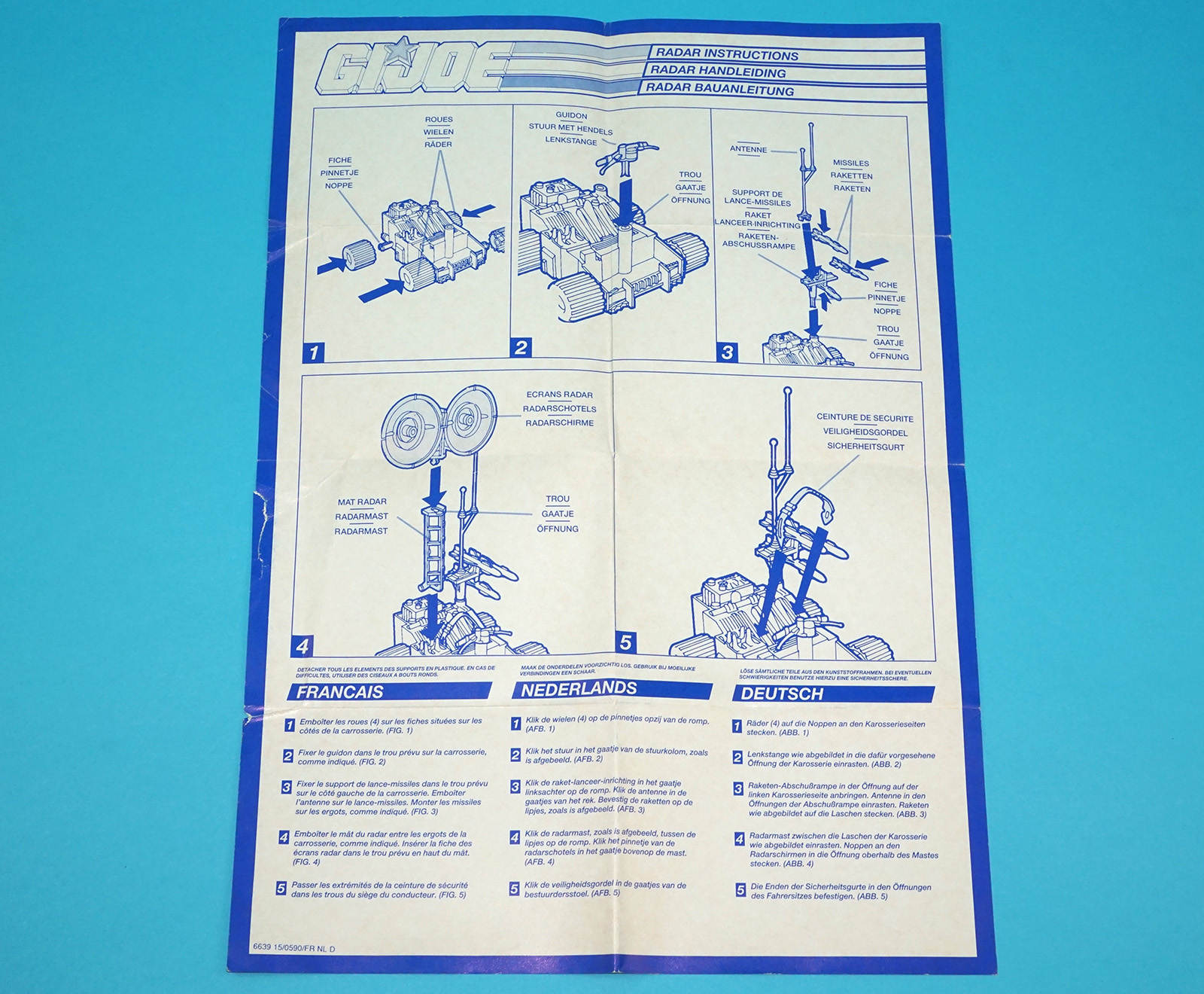 1989 GI JOE RADAR RAT SPARE BLUEPRINT INSTRUCTIONS NL FR DE EURO HASBRO - Image 3