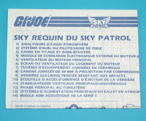 1990 GI JOE SKY PATROL SKY SHARC SPARE BLUEPRINT INSTRUCTIONS FR CANADA HASBRO