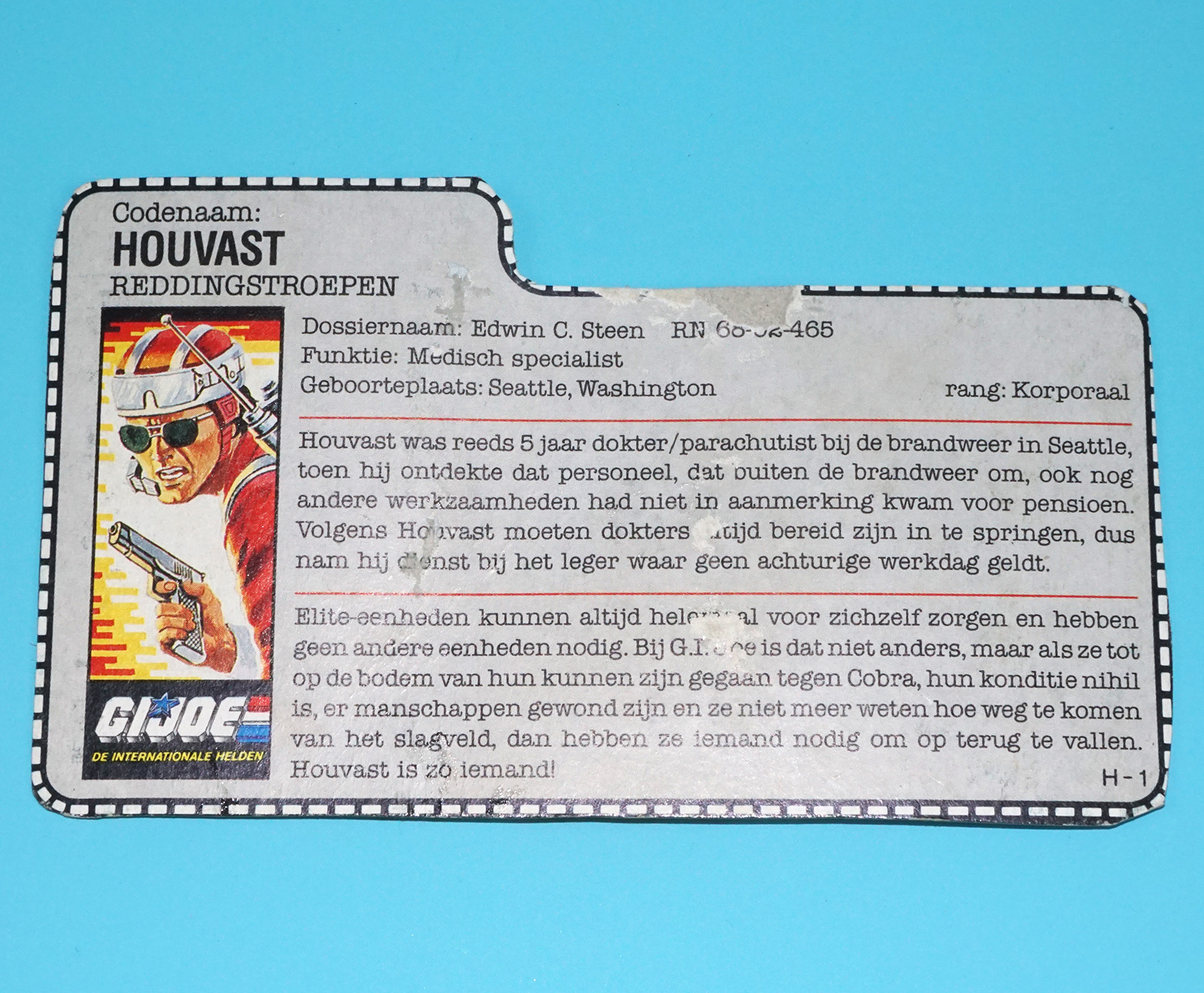 1986 GI JOE LIFELINE v1 FILE CARD FILECARD NL DUTCH HASBRO