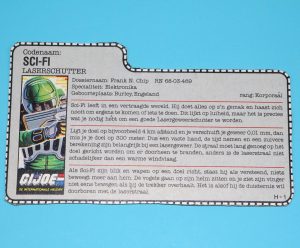 1986 GI JOE SCI-FI v1 FILE CARD FILECARD NL DUTCH HASBRO