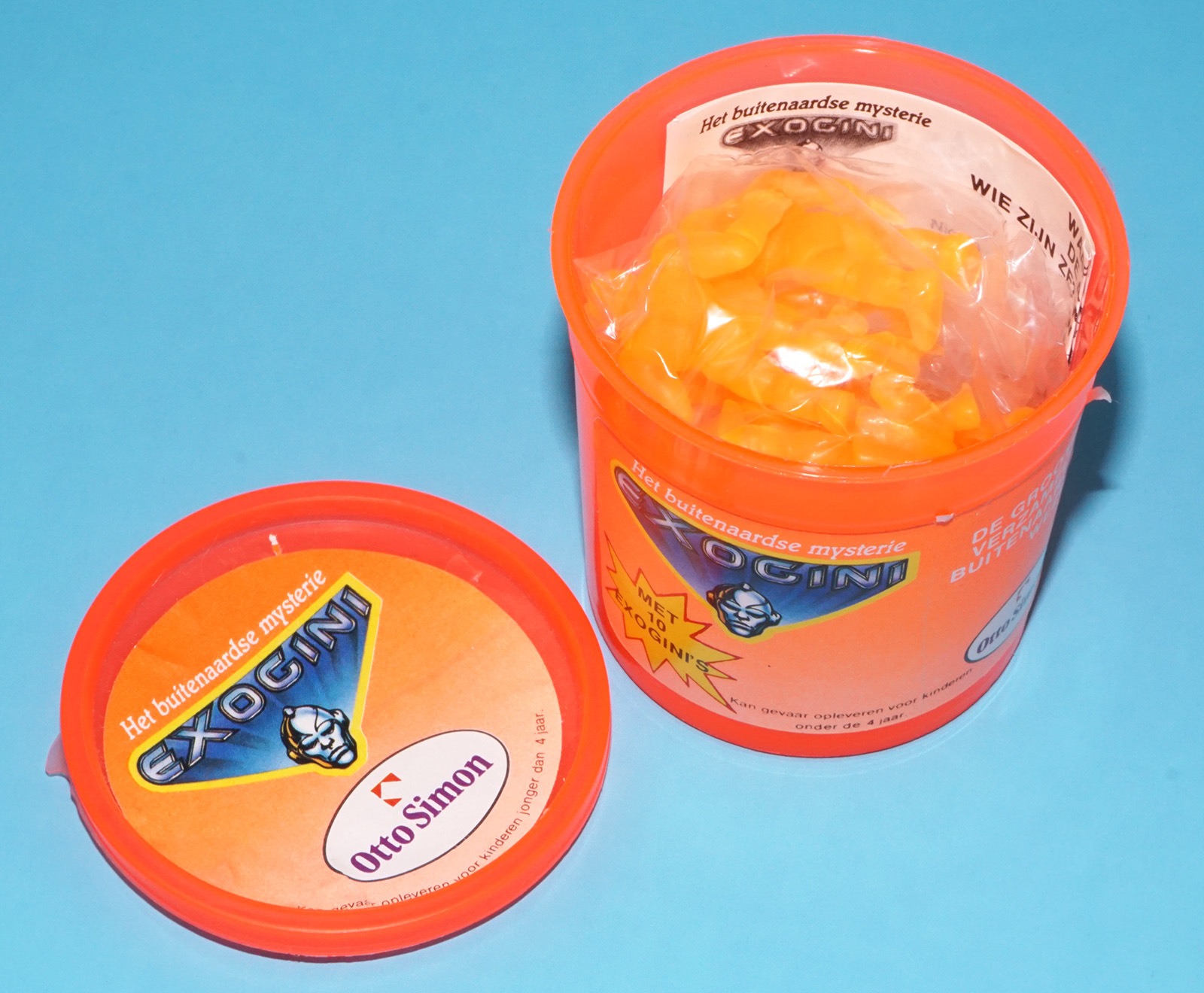 EXOGINI TUB BOX SEALED CONTENTS 10 FIGURES ORANGE TRANSPARENT 1987 OTTO SIMON DUTCH PANOSH EL GRECO - Image 3