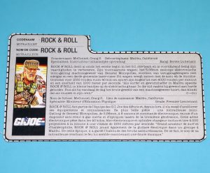 1989 GI JOE ROCK ‘N ROLL v2 FILE CARD FILECARD NL FR BENELUX HASBRO