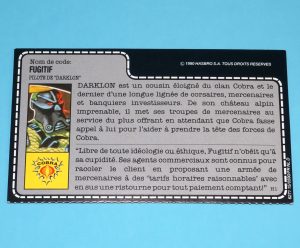 1989 GI JOE DARKLON v1 EVADER DRIVER UNCUT FILE CARD FILECARD FR FRENCH EURO HASBRO