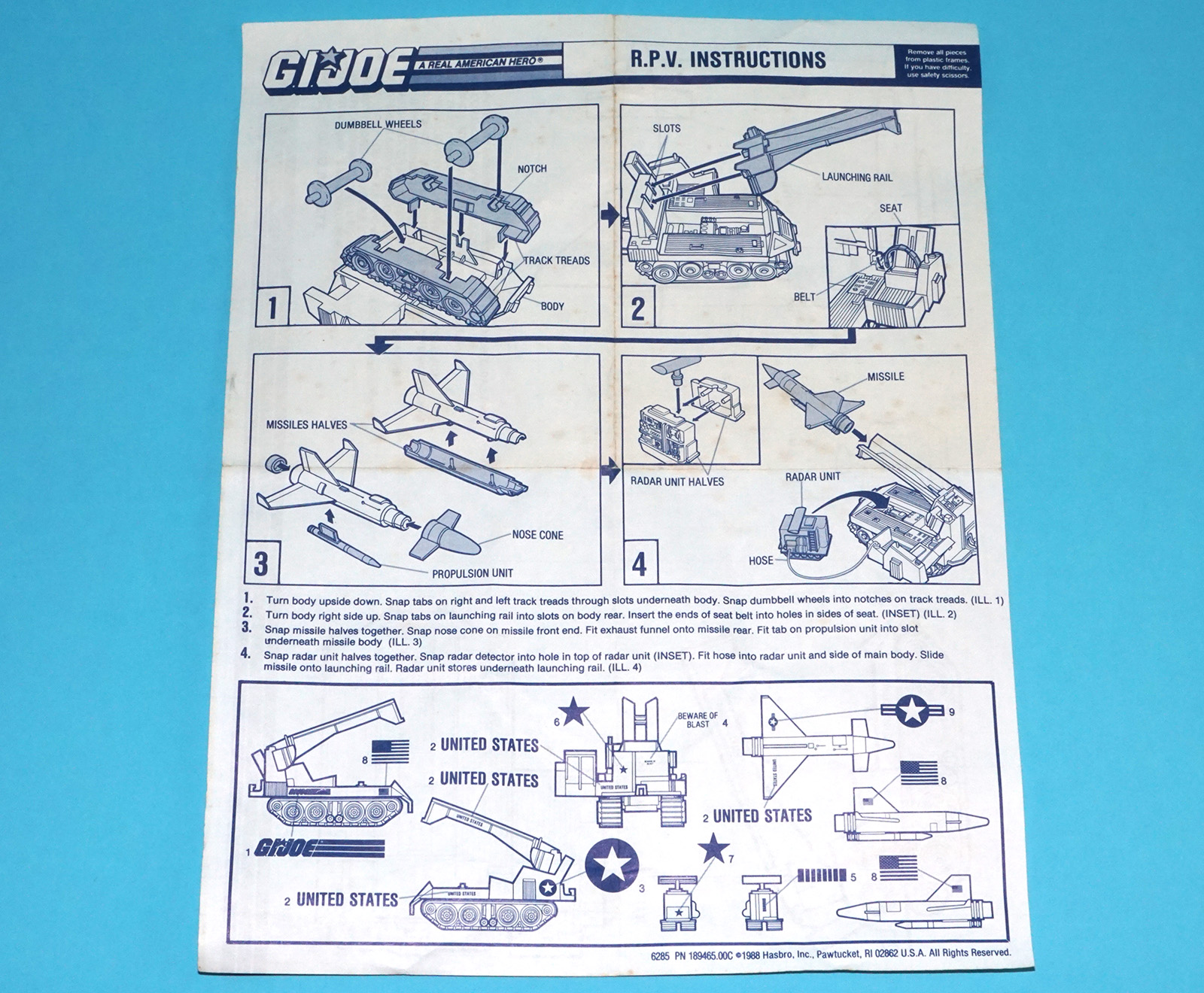 1988 GI JOE R.P.V. SPARE BLUEPRINT INSTRUCTIONS US USA HASBRO - Image 3