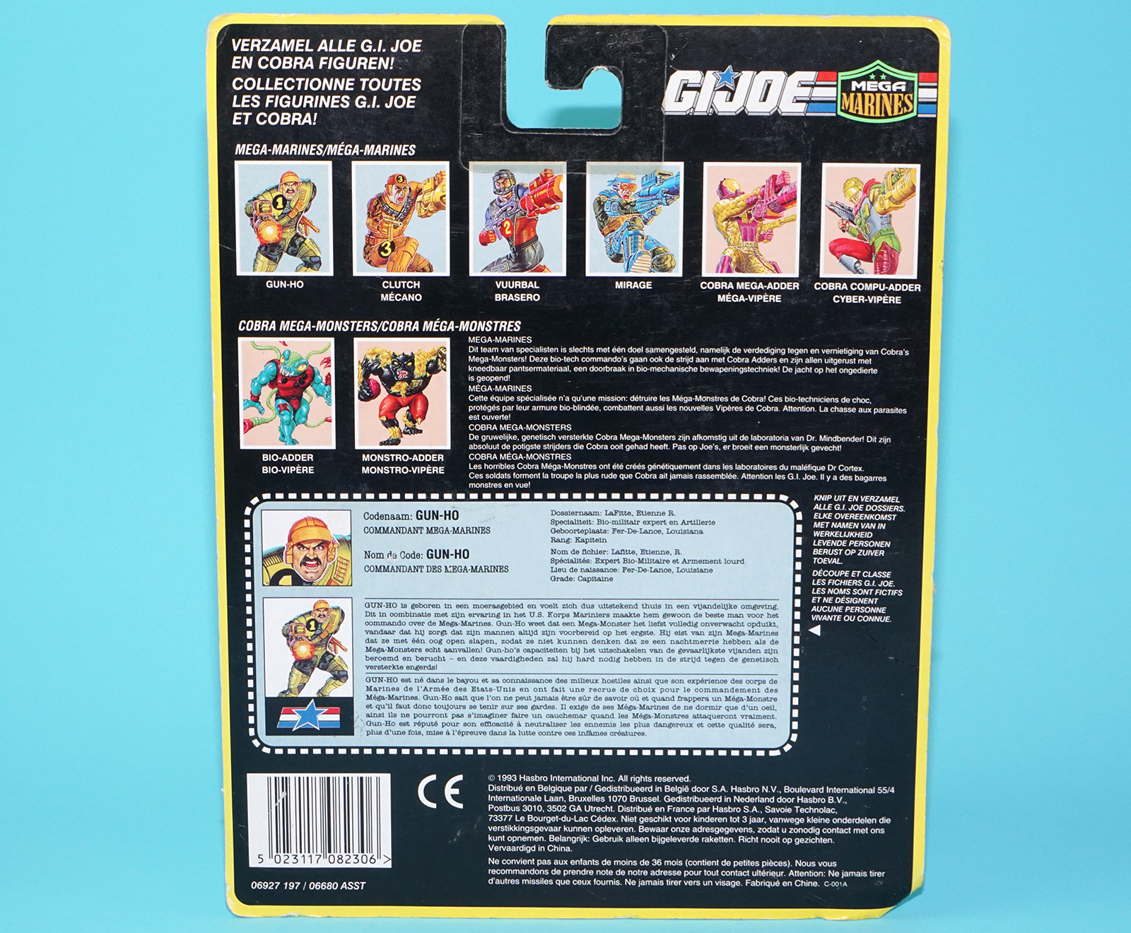 1993 GI JOE MEGA MARINES GUNG-HO v5 UNCUT FILE CARD CARDBACK NL FR BENELUX HASBRO - Image 2