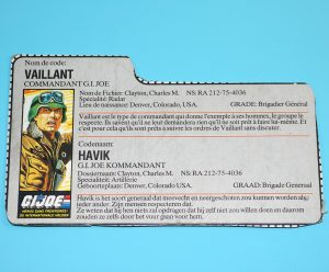 1986 GI JOE HAWK v2 FILE CARD FILECARD NL FR BENELUX HASBRO