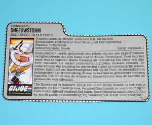 1988 GI JOE BLIZZARD v1 FILE CARD FILECARD NL DUTCH HASBRO