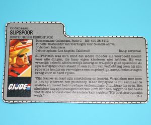 1988 GI JOE SKIDMARK v1 DESERT FOX DRIVER FILE CARD FILECARD NL DUTCH HASBRO