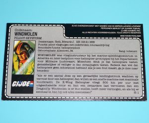 1988 GI JOE WINDMILL v1 SKYSTORM PILOT UNCUT FILE CARD NL DUTCH EURO HASBRO