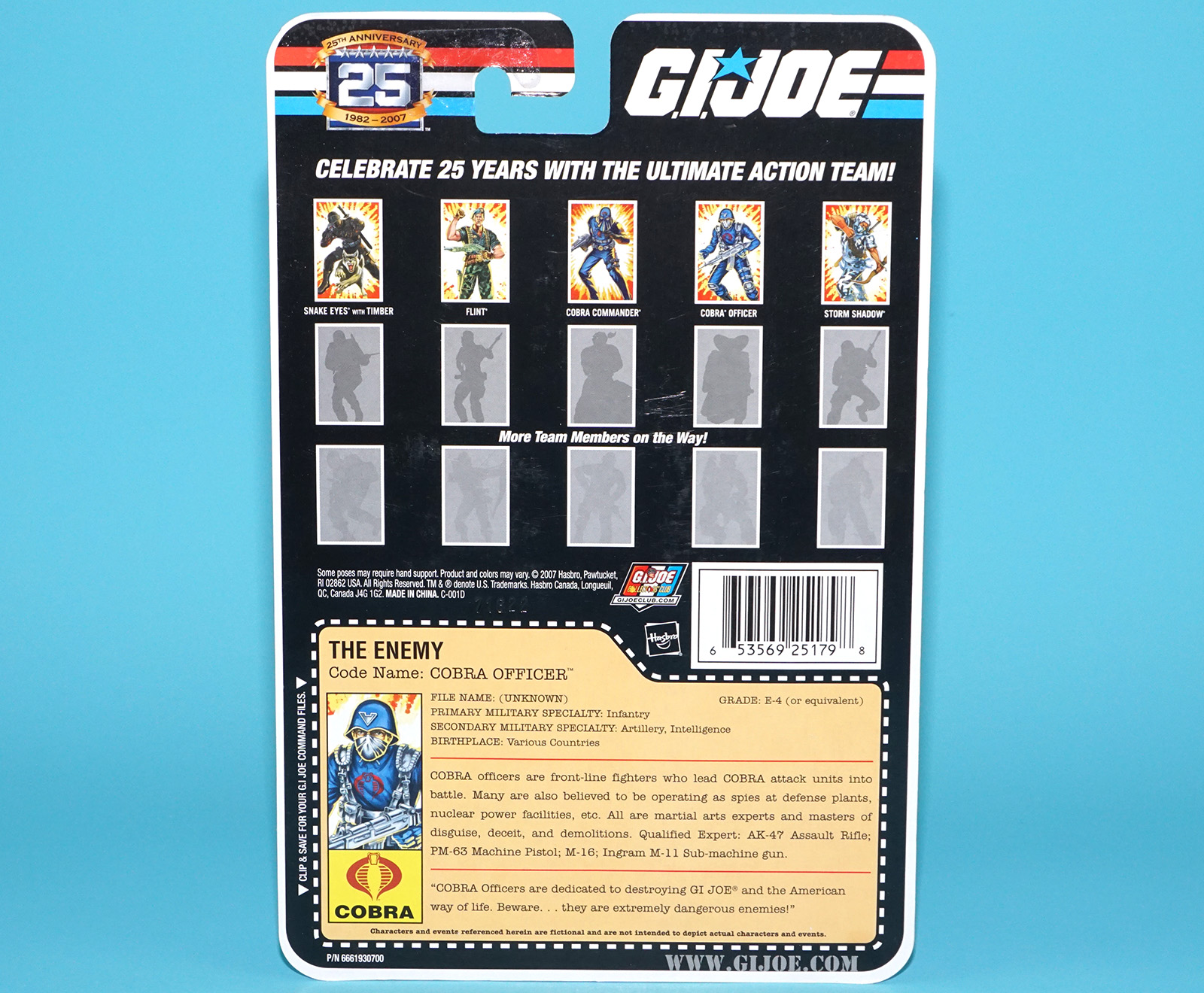 2007 GI JOE COBRA OFFICER v4 UNCUT FILE CARD CARDBACK 25TH HASBRO - Image 2