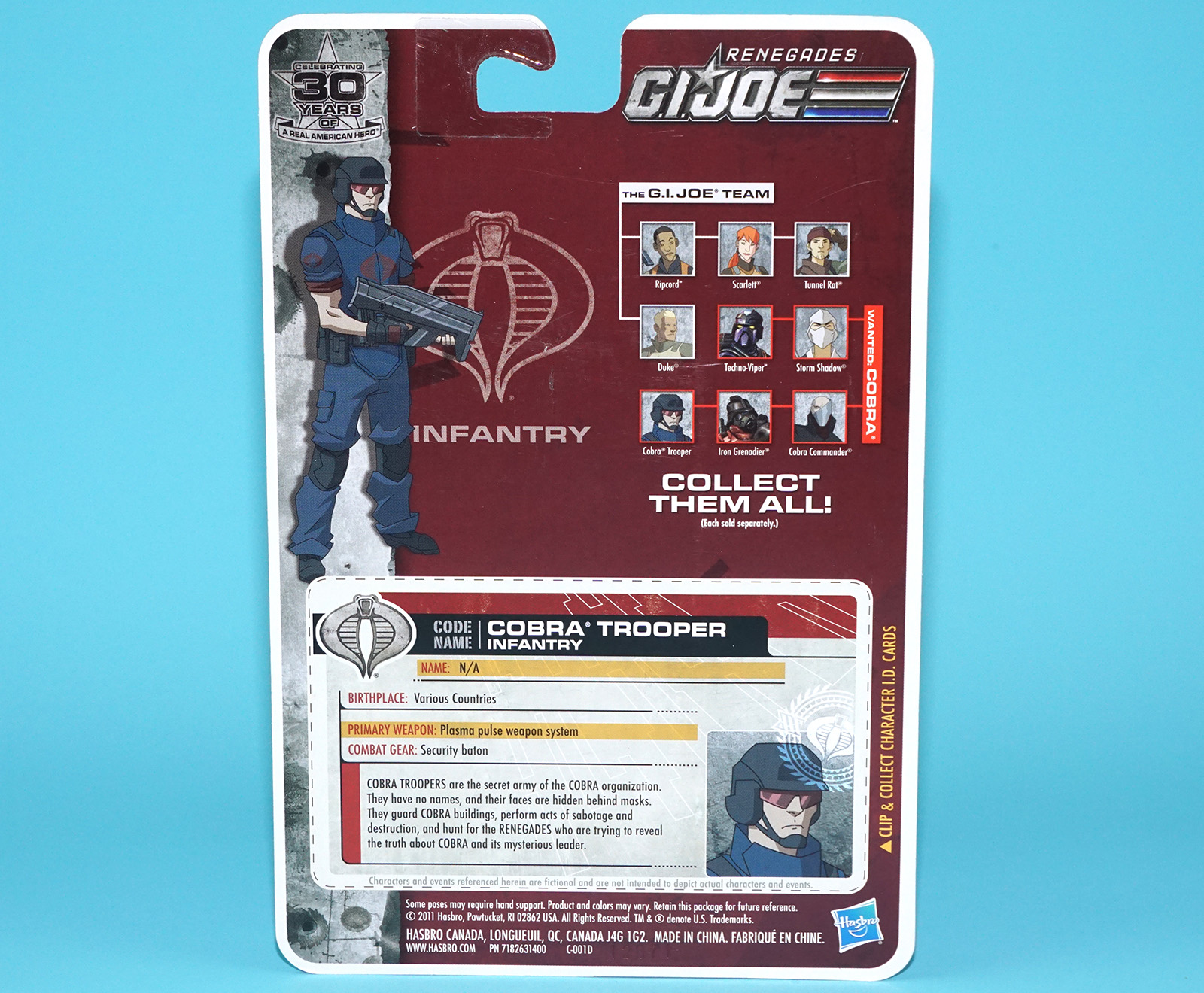 2011 GI JOE 30TH COBRA TROOPER v16 UNCUT FILE CARD CARDBACK HASBRO 25TH ANNIVERSARY