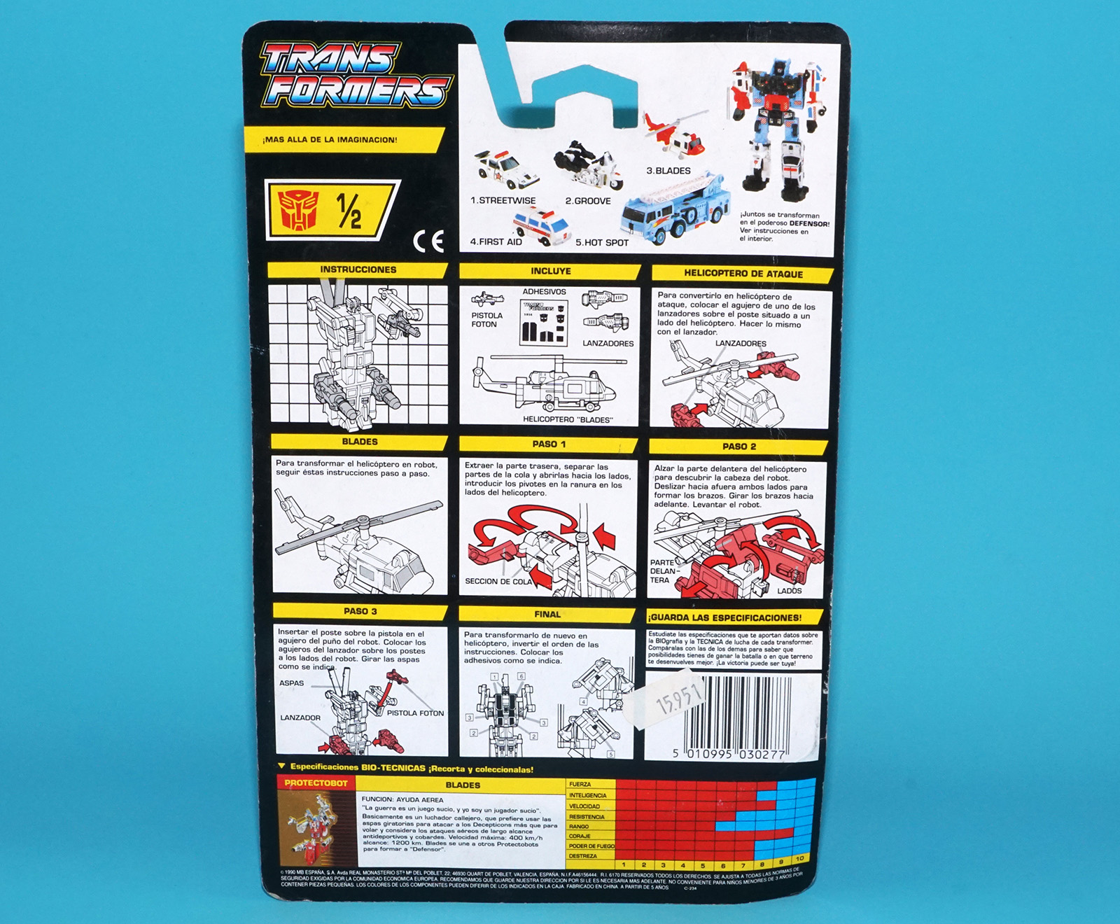 TRANSFORMERS G1 CLASSICS PROTECTOBOTS BLADES MOC MOSC EURO SPANISH CARD 1990 HASBRO INTERNATIONAL SPAIN - Image 8