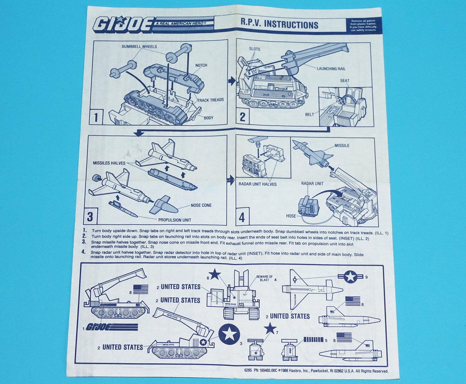 1988 GI JOE R.P.V. SPARE BLUEPRINT INSTRUCTIONS US USA HASBRO - Image 2