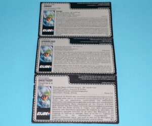 1988 GI JOE GHOSTRIDER v1 UNCUT FILE CARDS FILECARD NL FR GER BENELUX INSERT HASBRO