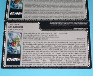 1988 GI JOE GHOSTRIDER v1 UNCUT FILE CARDS FILECARD NL FR GER BENELUX INSERT HASBRO