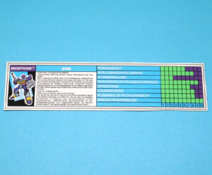 TRANSFORMERS G1 ACTION MASTERS AXER TECH SPECS NL FR BENELUX EURO 1990 HASBRO
