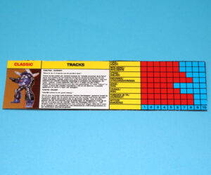 TRANSFORMERS G1 CLASSIC AUTOBOT CAR TRACKS TECH SPECS NL FR BENELUX EURO 1990 HASBRO