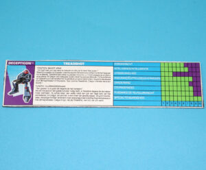 TRANSFORMERS G1 ACTION MASTERS TREADSHOT TECH SPECS NL FR BENELUX EURO 1990 HASBRO