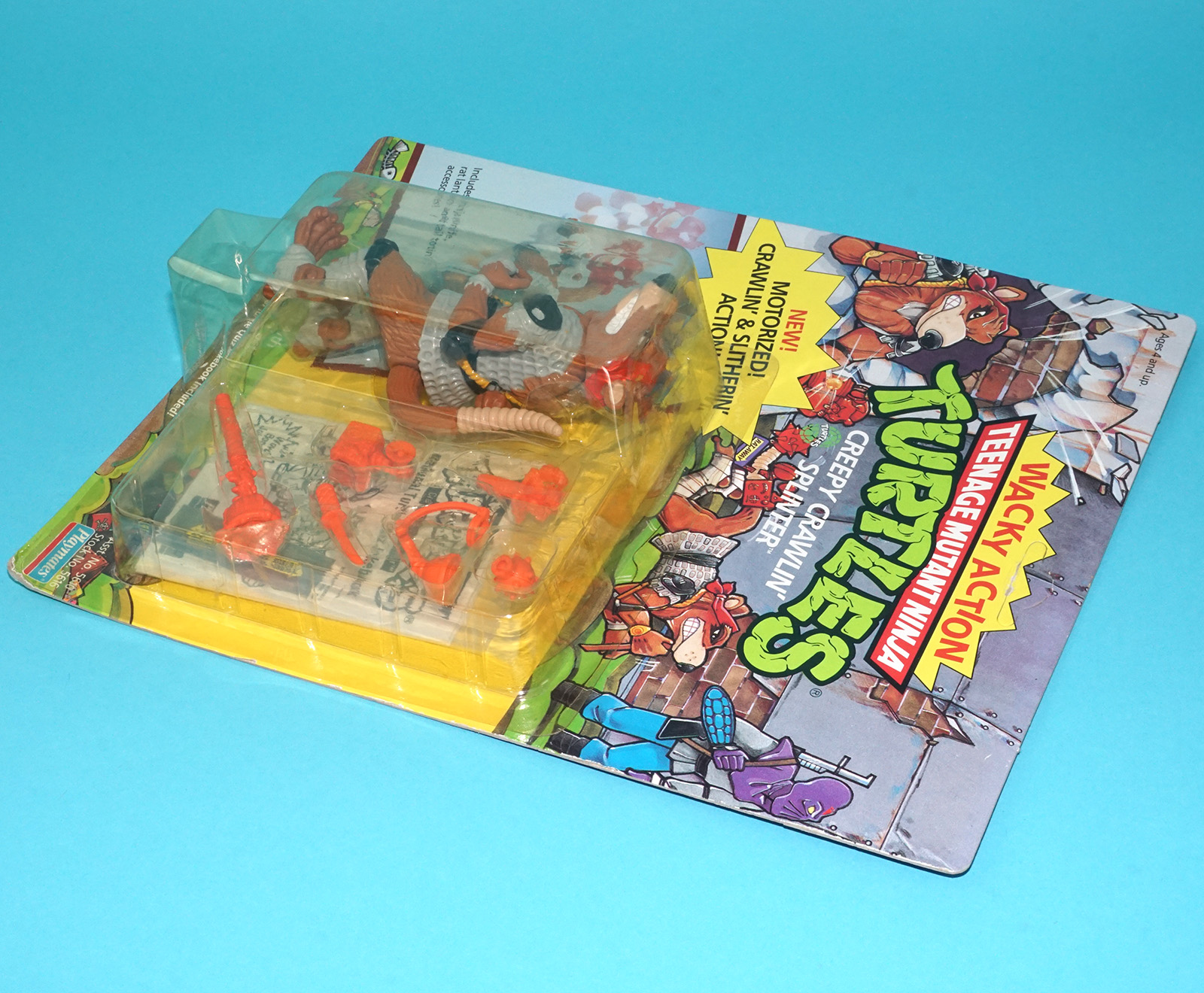 TMNT TEENAGE MUTANT NINJA TURTLES TURTLE WACKY ACTION CREEPY CRAWLIN' SPLINTER MOC MOSC SEALED CARD 1990 PLAYMATES - Image 5