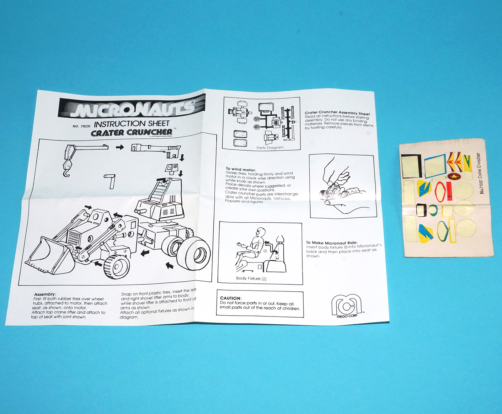 MICRONAUTS ORIGINAL SPARE INSTRUCTIONS CRATER CRUNCHER + STICKER SHEET USA 1977 MEGO CORP - Image 2