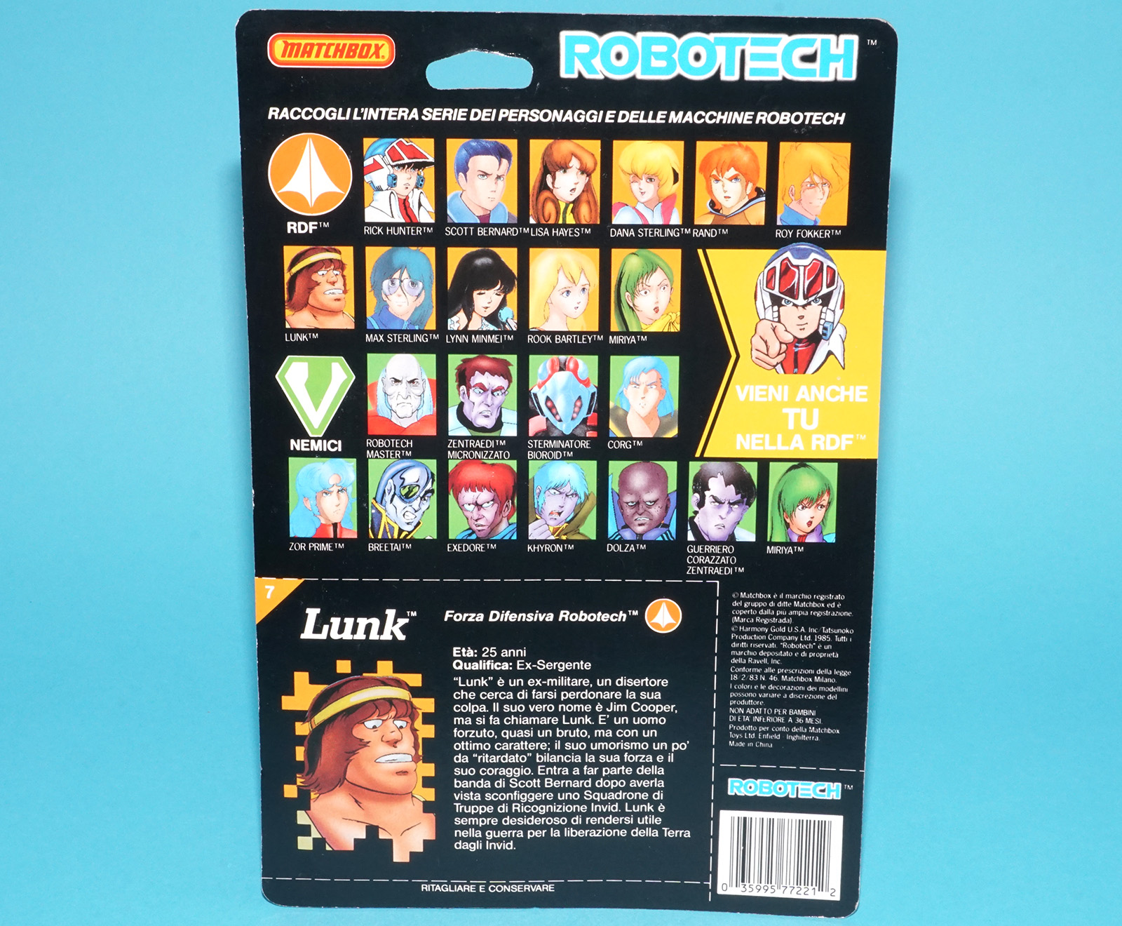 ROBOTECH LUNK MOC MOSC EURO CARD 1985 MATCHBOX HTF - Image 9