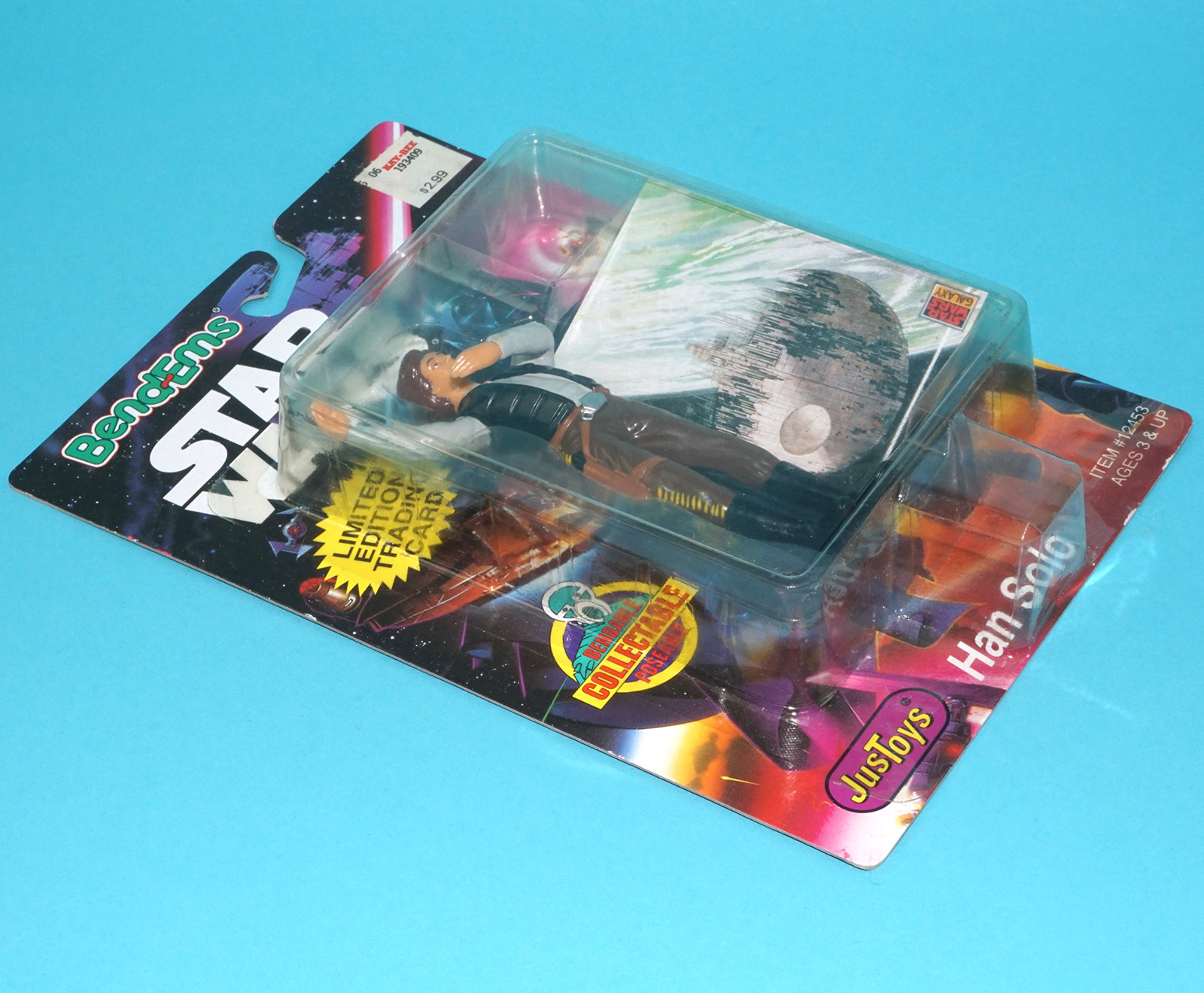 STAR WARS BEND-EMS HAN SOLO MOC MOSC SEALED CARD 1994 JUSTOYS - Image 3