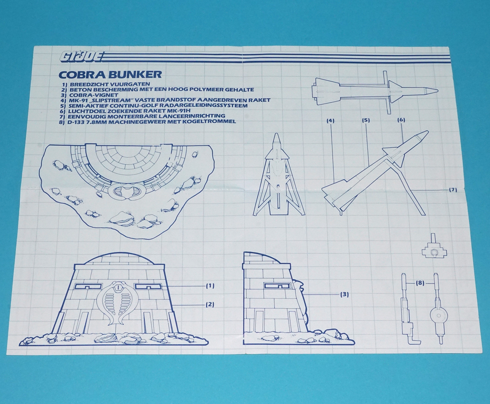 1985 GI JOE COBRA BUNKER SPARE BLUEPRINT INSTRUCTIONS NL DUTCH HASBRO - Image 2