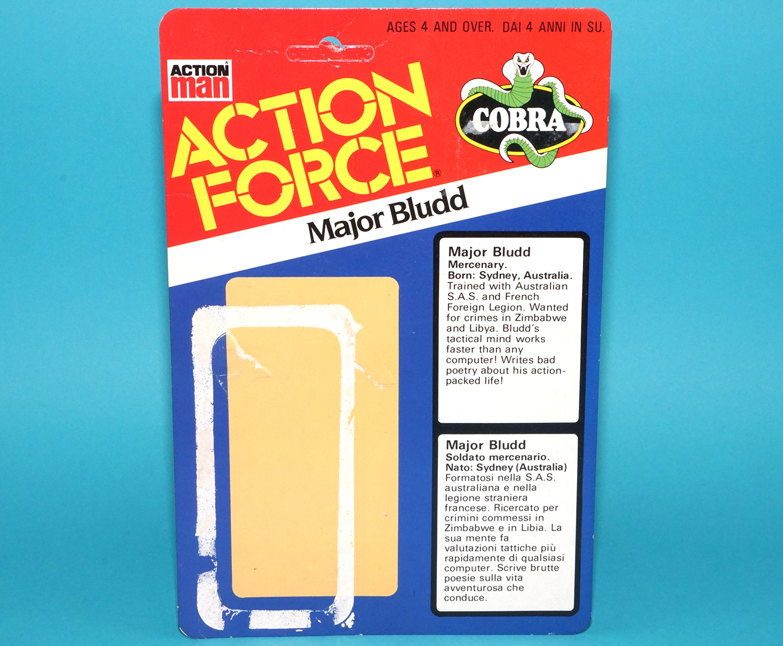 1985 GI JOE ACTION FORCE UNCUT FILE CARD CARDBACK 1983 MAJOR BLUDD v1 PALITOY HASBRO