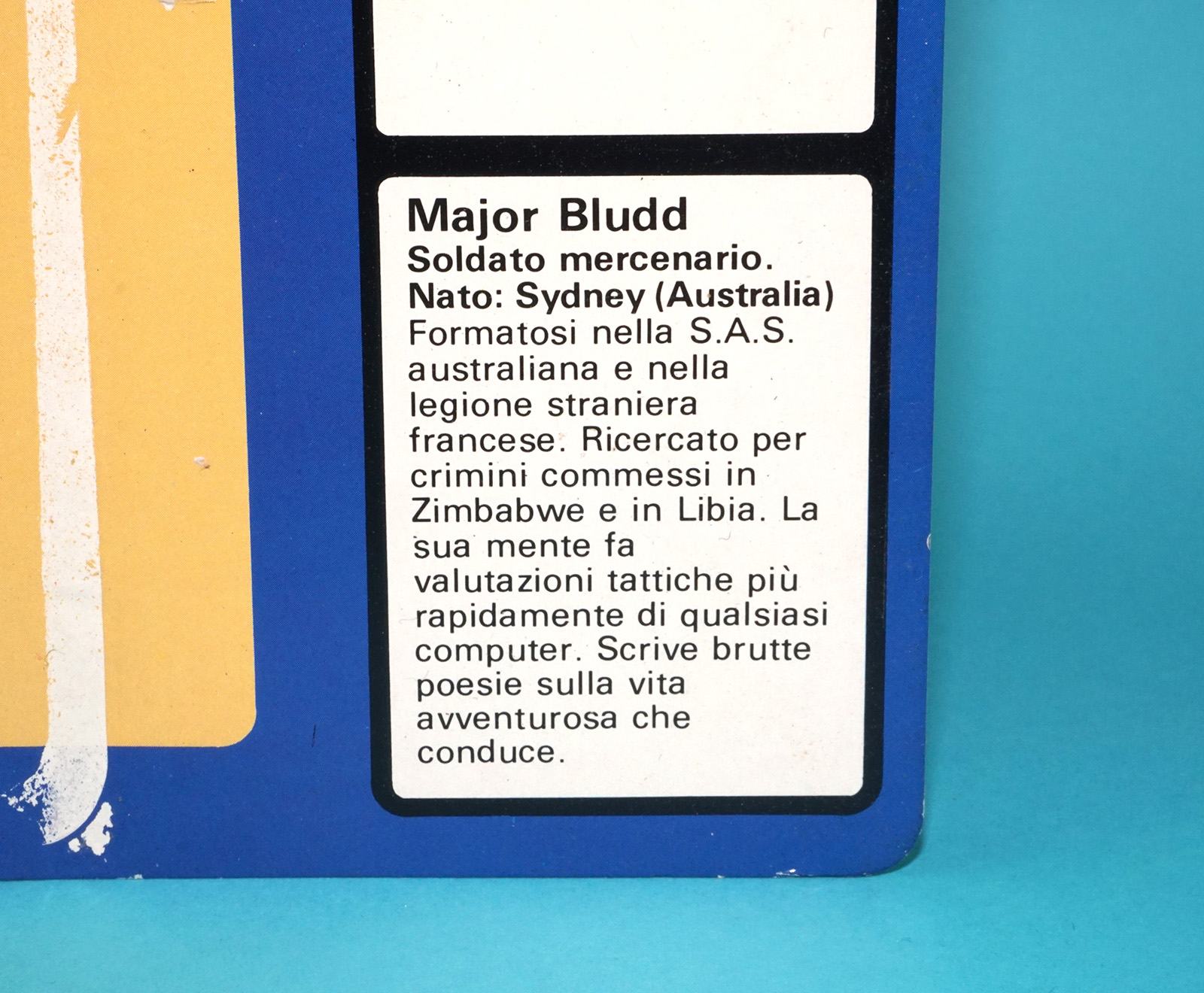 1985 GI JOE ACTION FORCE UNCUT FILE CARD CARDBACK 1983 MAJOR BLUDD v1 PALITOY HASBRO - Image 3