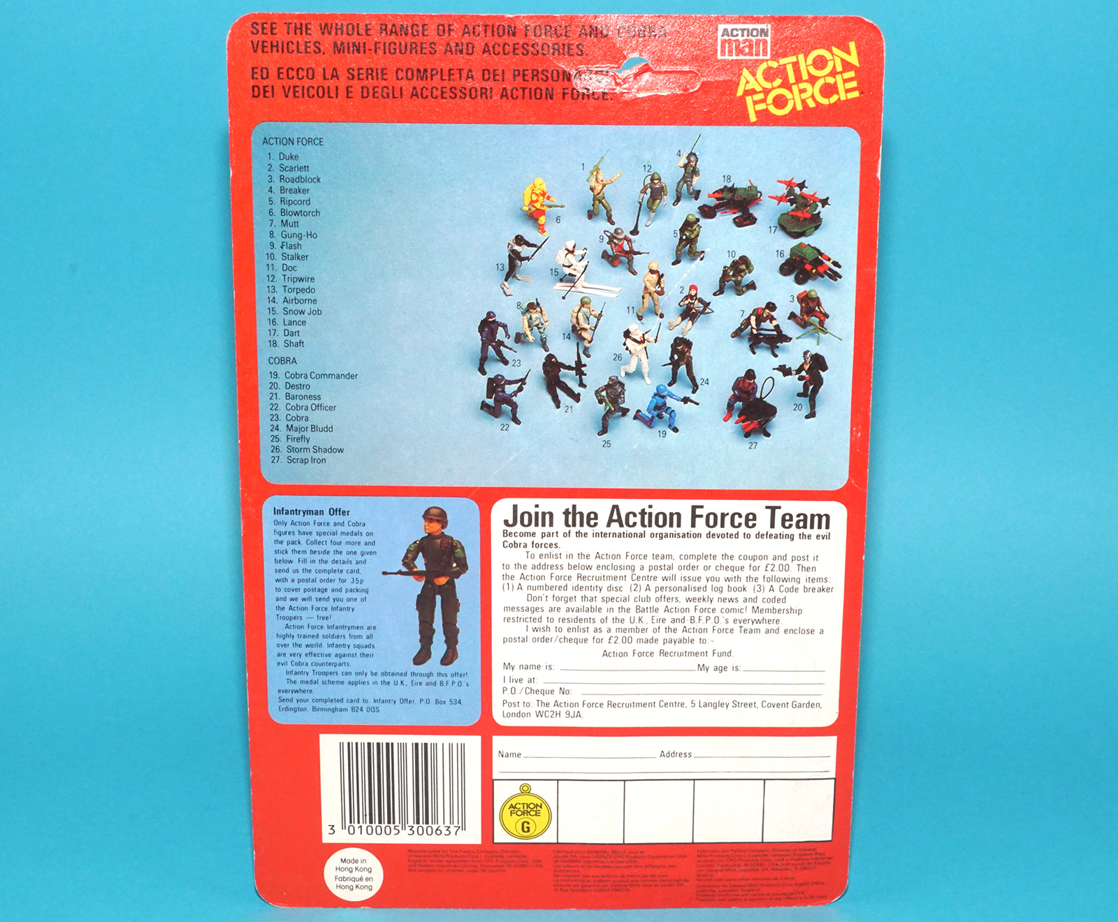 1985 GI JOE ACTION FORCE UNCUT FILE CARD CARDBACK 1983 MAJOR BLUDD v1 PALITOY HASBRO - Image 4