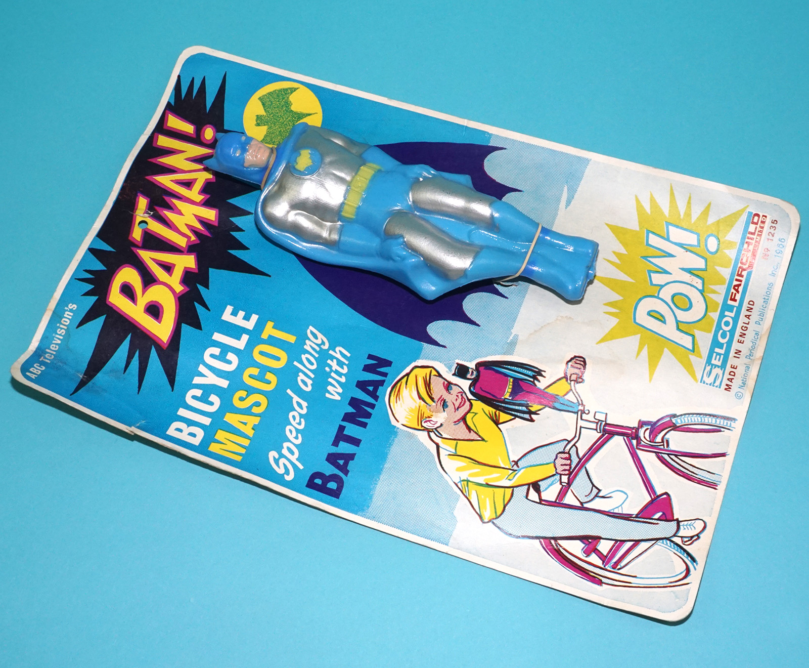 BATMAN BICYCLE MASCOT ORNAMENT MOC UK CARD 1966 SELCOL FAIRCHILD LTD READ - Image 4
