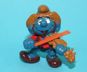 SMURFS 20159 VIOLIN SMURF COWBOY FIDDLER HONG KONG COO 1983 SCHLEICH