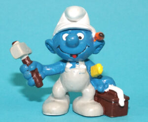 SMURFS 20171 HANDY SMURF WITH TOOLBOX & HAMMER W. GERMANY COO 1982 SCHLEICH