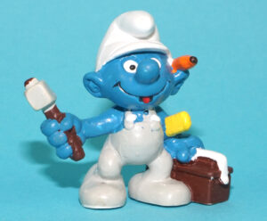 SMURFS 20171 HANDY SMURF WITH TOOLBOX & HAMMER W. GERMANY COO 1982 SCHLEICH