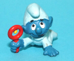 SMURFS 20203 BLUE BABY SMURF WITH RATTLE 1984 SCHLEICH