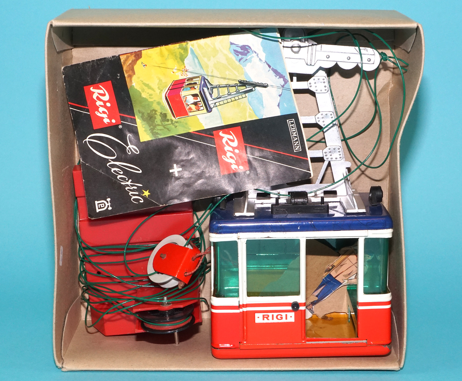 RIGI 900 CABLE CAR TIN TOY BOXED BOX SET + ANOTHER 1960s LEHMANN W. GERMANY - Image 7