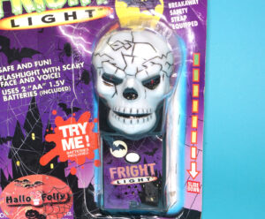FRIGHT LIGHT MONSTER FLASHLIGHT SKULL MOC EURO CARD 1990s HELLO FOLLY CHINA READ