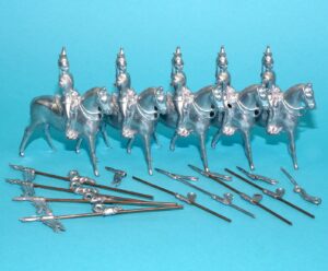 MOORVALE MODELS HOLLOWCAST UNPAINTED LEAD CASTING SOLDIERS MOUNTED LANCERS (5X) 1:32 SCALE BRITAINS TIMPO JOHILLCO