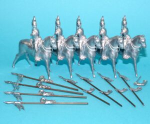 MOORVALE MODELS HOLLOWCAST UNPAINTED LEAD CASTING SOLDIERS MOUNTED LANCERS (5X) 1:32 SCALE BRITAINS TIMPO JOHILLCO