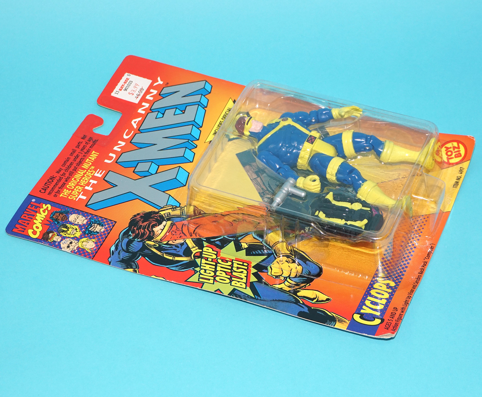 MARVEL X-MEN THE UNCANNY CYCLOPS LIGHT-UP OPTIC BLAST MOC MOSC US CARD 1993 TOY BIZ - Image 3