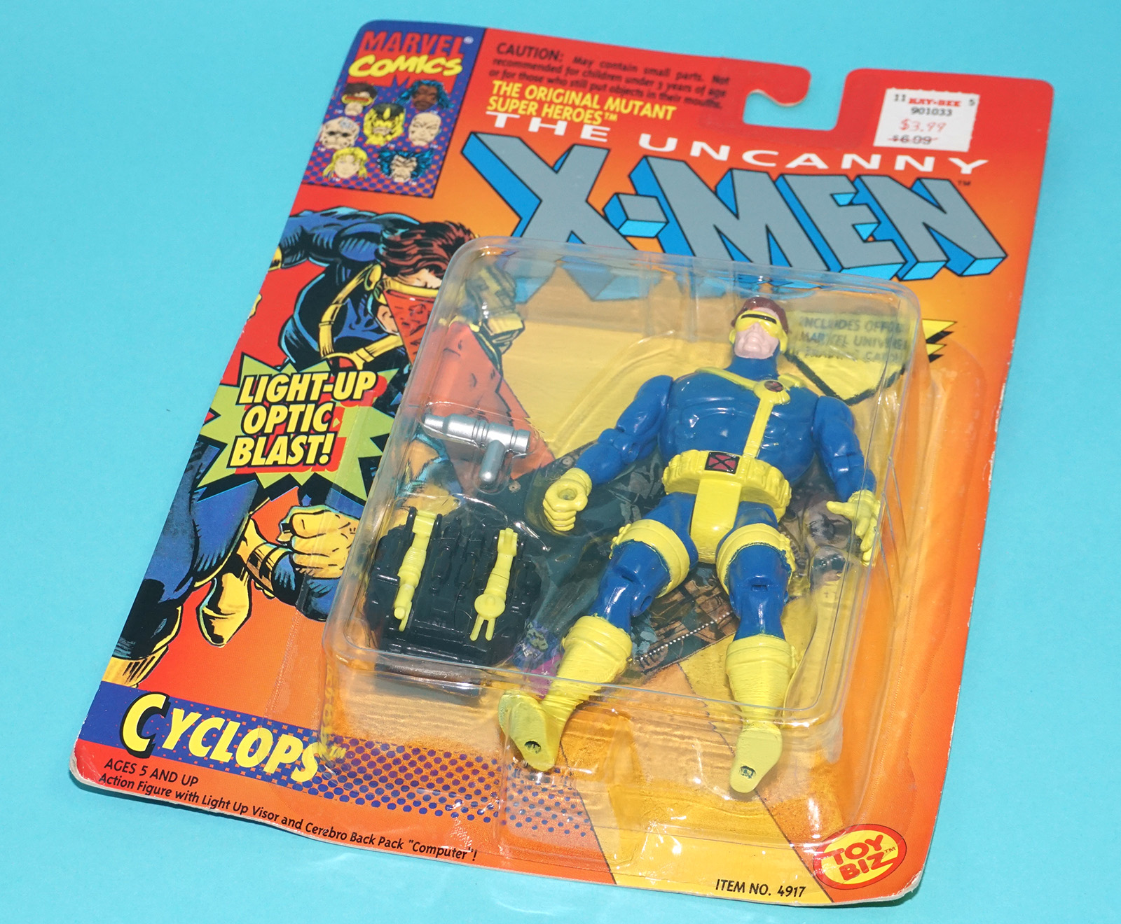 MARVEL X-MEN THE UNCANNY CYCLOPS LIGHT-UP OPTIC BLAST MOC MOSC US CARD 1993 TOY BIZ - Image 6