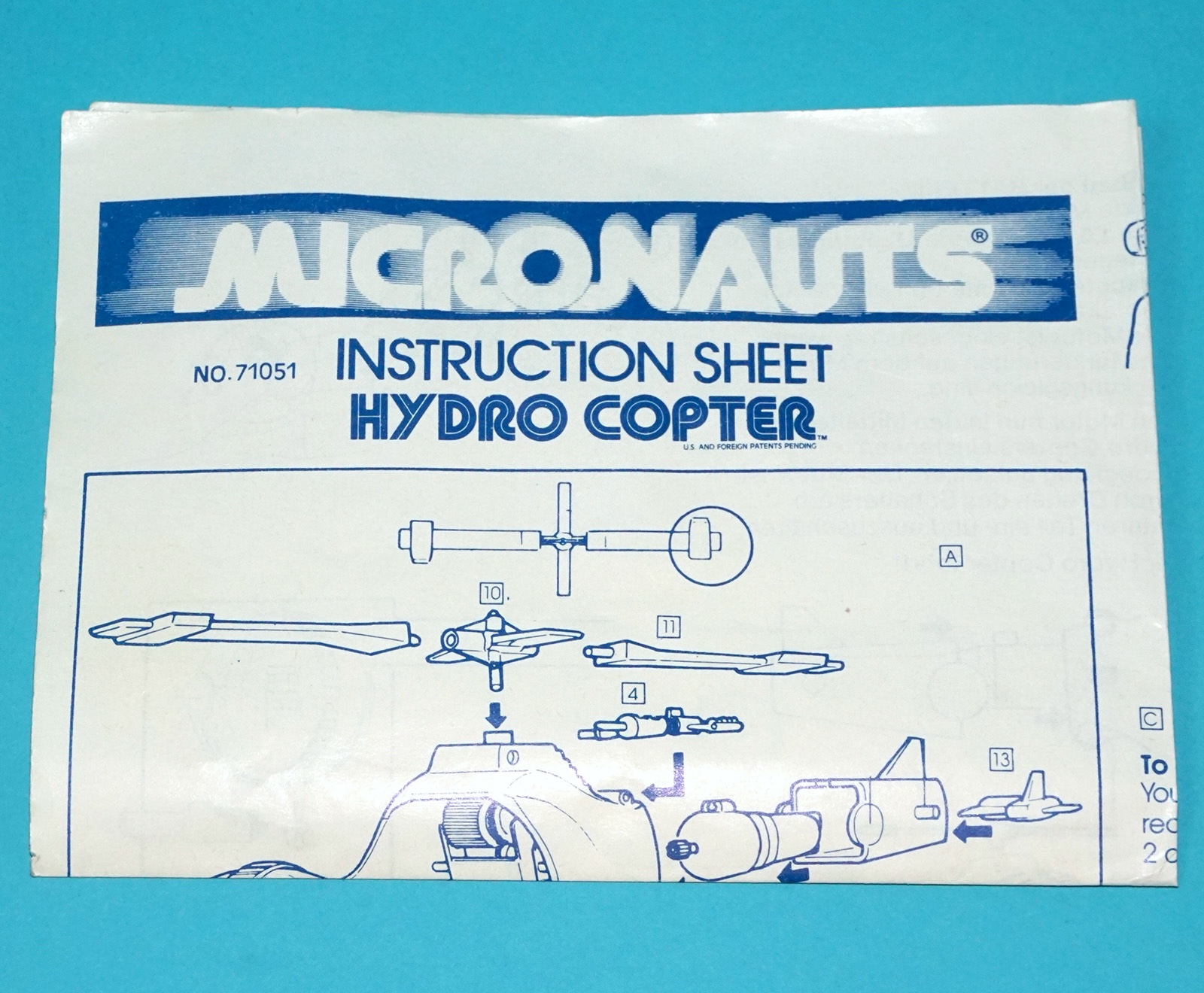 MICRONAUTS ORIGINAL SPARE INSTRUCTIONS HYDRO COPTER EURO 1976 AIRFIX MEGO CORP LION ROCK