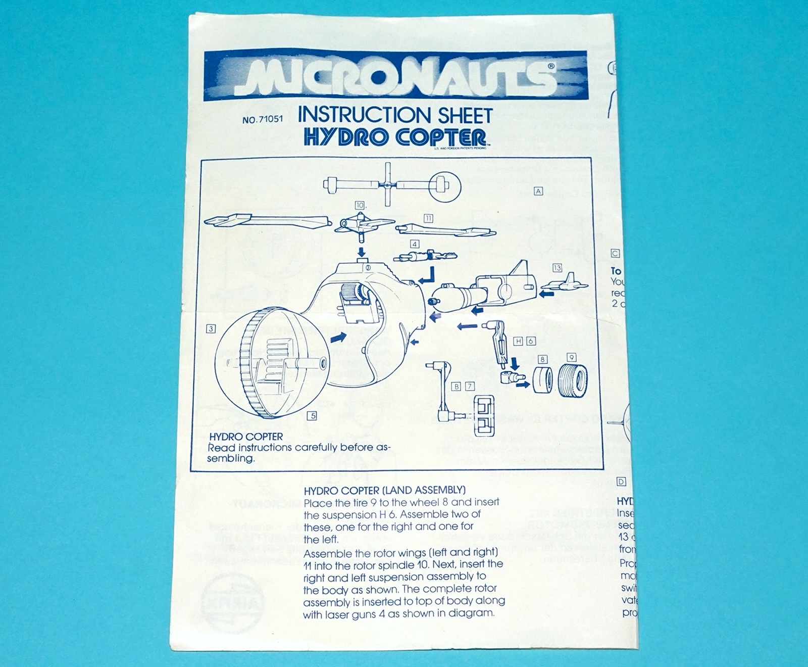 MICRONAUTS ORIGINAL SPARE INSTRUCTIONS HYDRO COPTER EURO 1976 AIRFIX MEGO CORP LION ROCK - Image 2